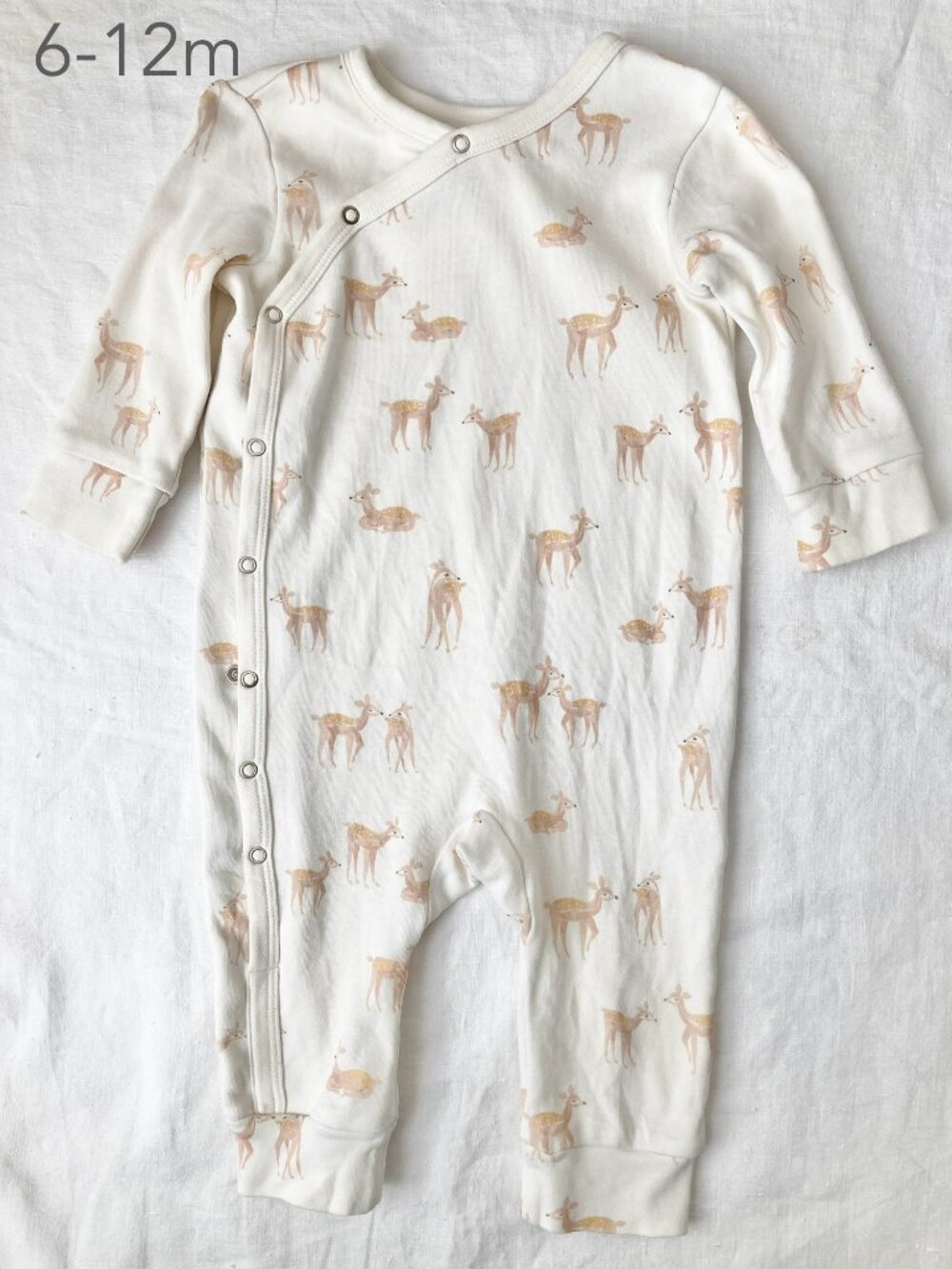 💙2/$25 Pehr 6-12 Months Baby Deer Cream Button Sleeper Romper Neutral Cotton